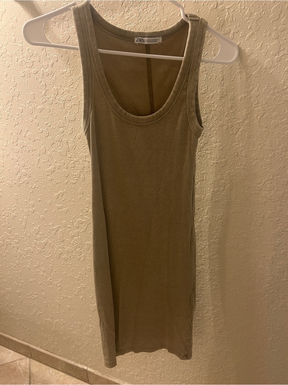 Zara Ribbed Scoop Tank Midi Dress - Beige